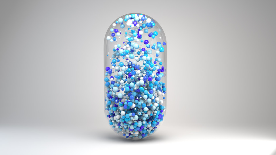 Particle Simulation in Glass Capsule Render