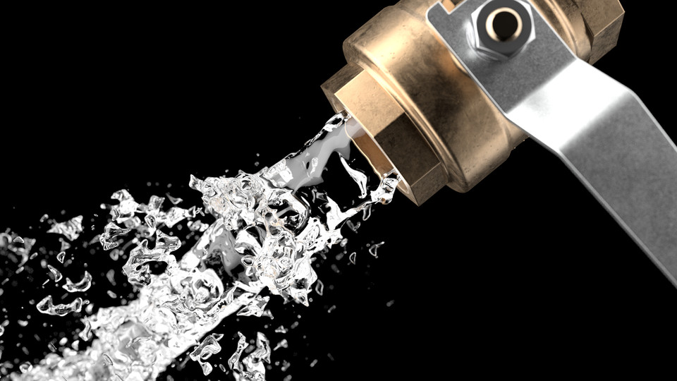 Valve with Water Fluid Simulation Render